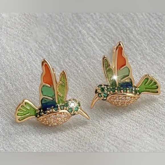 Hummingbird Rhinestone Earrings - Picture 5 of 5